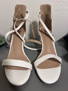 Dollhouse White Strappy Ankle-Tie Heels